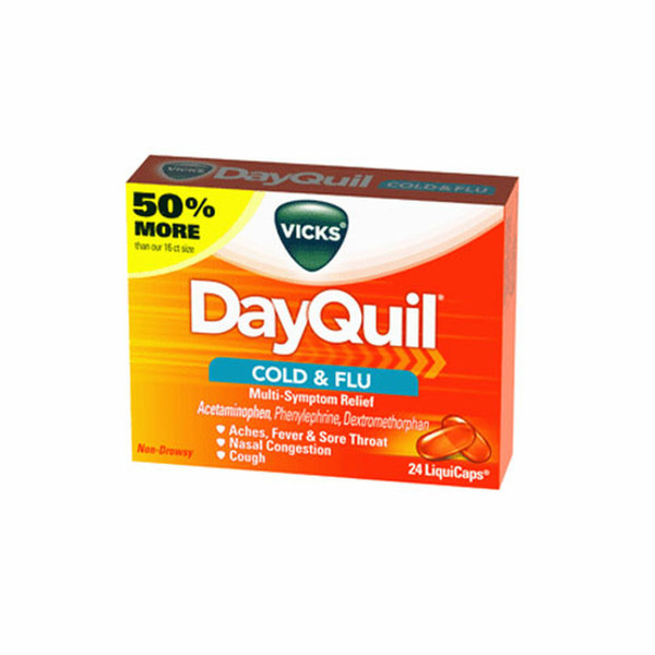 Vicks Dayquil Cold & Flu Multi Symptom Relief Liquicaps - 24 Ea