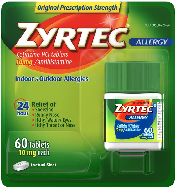 Zyrtec 24 Hour Allergy Relief Tablets, 10 Mg Cetirizine Hcl Antihistamine Medicine, 60 Count