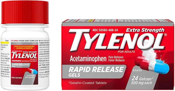 Tylenol Extra Strength Acetaminophen Rapid Release Gels, Pain Reliever & Fever Reducer, 24 Ct