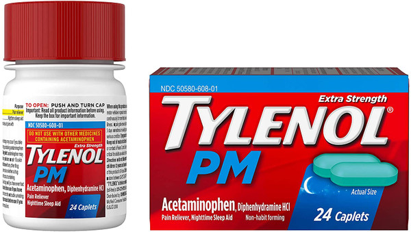 Tylenol Pm Extra Strength Pain Reliever & Sleep Aid Caplets, 500 Mg Acetaminophen, 24 Ct