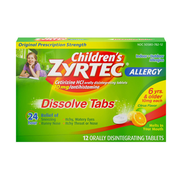 Zyrtec Childrens Allergy Relief Dissolve Tabs, Citrus Flavor, 12 Ea