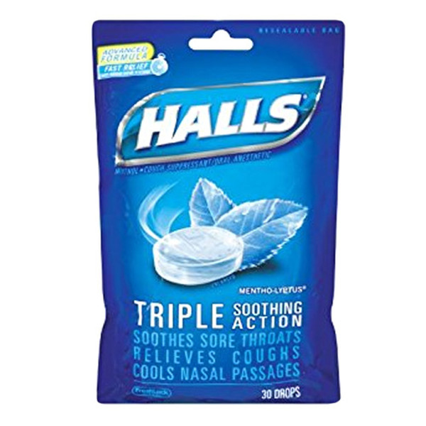 Halls Mentho-Lyptus Triple Action Drops 30 Each