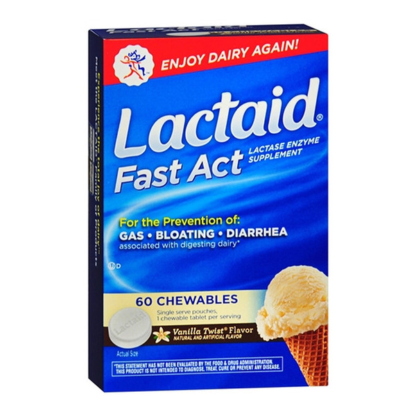 Lactaid Fast Act Lactase Enzyme Supplement Vanilla Twist Flavor Chewable Tablets - 60 Ea
