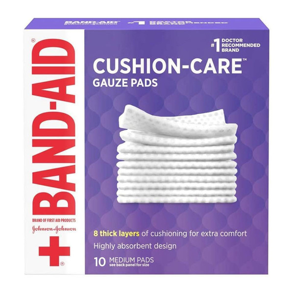 Band-Aid Brand Medium Gauze Pads, 3 Inches By 3 Inches - 10 Count