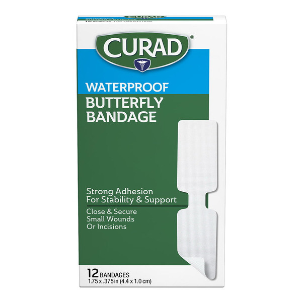 Curad Waterproof Strong Adhesion Butterfly Bandages, 12 Ea