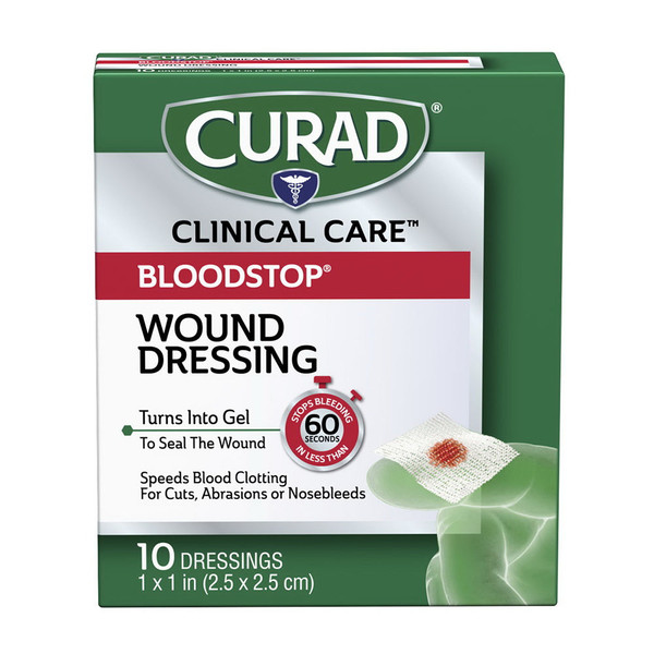 Curad Bloodstop Hemostatic Gauze, Helps Stop Bleeding Quickly, 1" X 1", 10 Count