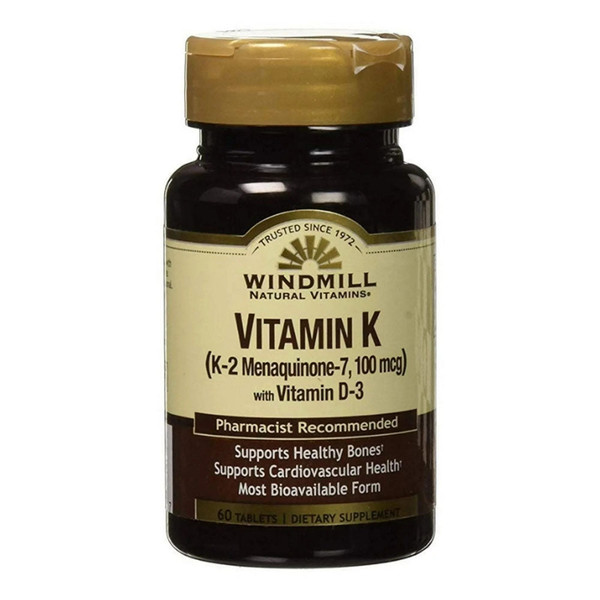 Windmill Natural Vitamins Vitamin K (K-2 Menaquinone-7, 100Mcg), 60 Ea
