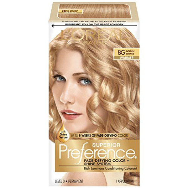 L'Oreal Paris Superior Preference Fade-Defying + Shine Permanent Hair Color, 8G Golden Blonde - 1 Ea