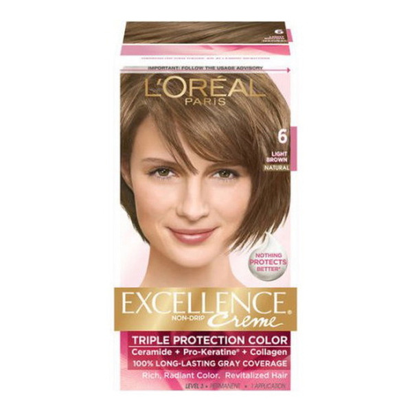 Loreal Excellence Triple Protection Hair Color Creme, #6 Light Brown - 1 Ea