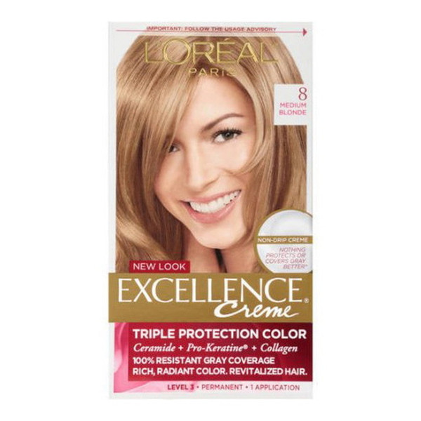 Loreal Excellence Triple Protection Hair Color Creme, #8 Medium Blonde - 1 Kit