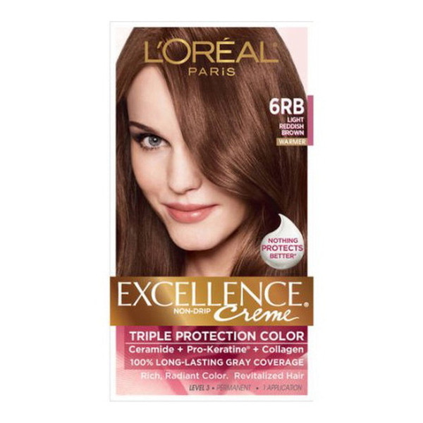 Loreal Excellence Triple Protection Hair Color Creme, 6Rb Light Reddish Brown - 1 Ea