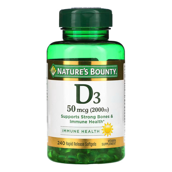 Natures Bounty D3, 50 Mcg (2,000 Iu), Rapid Release Softgels - 240 Count