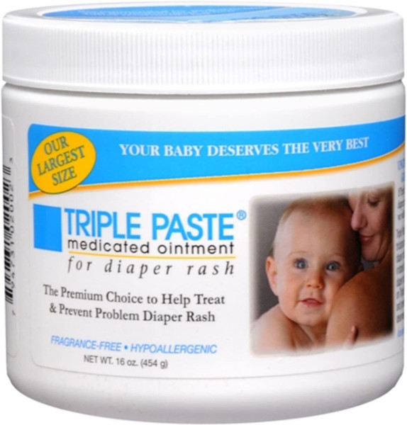 Triple Paste Diaper Rash Cream, Hypoallergenic Medicated Ointment For Babies - 16 Oz