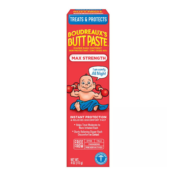 Boudreaux'S Butt Paste Diaper Rash Ointment Maximum Tube Paraben Preservative Free, Max Strength, 4 Ounce