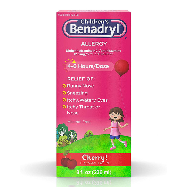 Children'S Benadryl Antihistamine Allergy Relief, Liquid, Cherry Flavored - 8 Oz