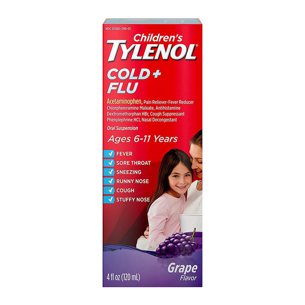 Tylenol Children'S Cold + Flu Oral Suspension, Grape 4 Oz