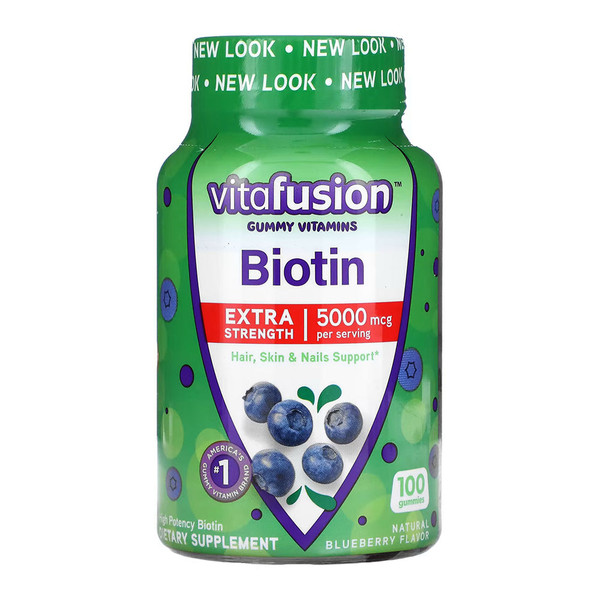 Vitafusion Extra Strength Biotin Gummies 5000 Mcg, Blueberry 100 Ea