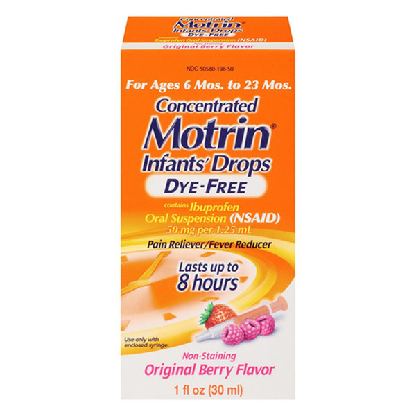 Motrin Infant'S Pain Relief Oral Suspension Non-Staining Berry Drops, Dye-Free - 1 Oz