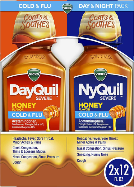 Vicks DayQuil & NyQuil Severe Combo Pack, Max Strength Cold & Flu Medicine for Fever ,2ct 12 fl oz