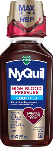 Vicks, NyQuil High Blood Pressure Cold and Flu Relief Liquid Medicine, 8 Fl Oz