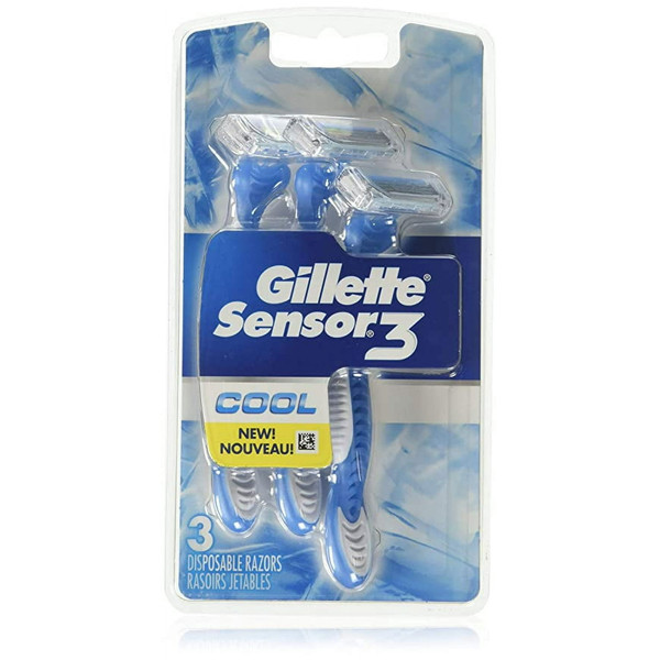 Gillette Sensor 3 Cool Mens 3 Bladed Disposable Razor, 3 Ea
