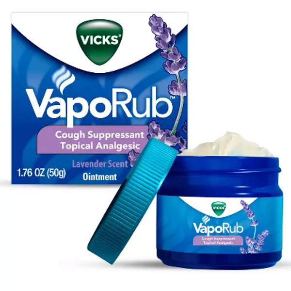 Vicks Vaporub, Lavender Scent, Cough Suppressant, Topical Chest Rub & Analgesic Ointment, 1.76 Oz