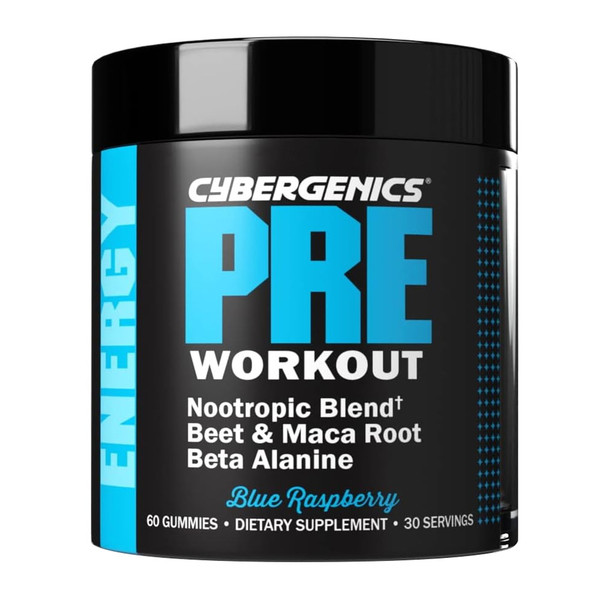 Cybergenics Pre Workout Gummies, Blue Raspberry - 60 Gummies