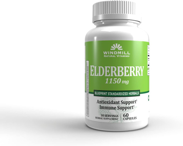 Windmill Natural Vitamins Elderberry Capsules 1,150 mg of Elderberry, 60 Capsules