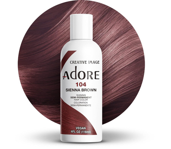 Adore Semi Permanent Hair Color - Vegan and Cruelty-Free Hair Dye - 4 Fl Oz - 104 Sienna Brown