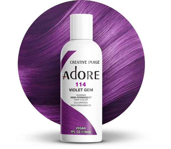 Adore Semi Permanent Hair Color - Vegan and Cruelty-Free Hair Dye - 4 Fl Oz - 114 Violet Gem