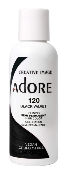 Adore Semi Permanent Hair Color - Vegan and Cruelty-Free Hair Dye - 4 Fl Oz - 120 Black Velvet