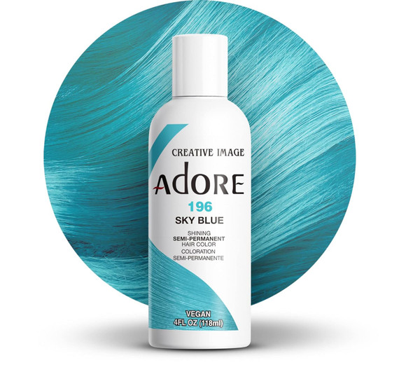 Adore Semi Permanent Hair Color - Vegan and Cruelty-Free Hair Dye - 4 Fl Oz - 196 Sky Blue