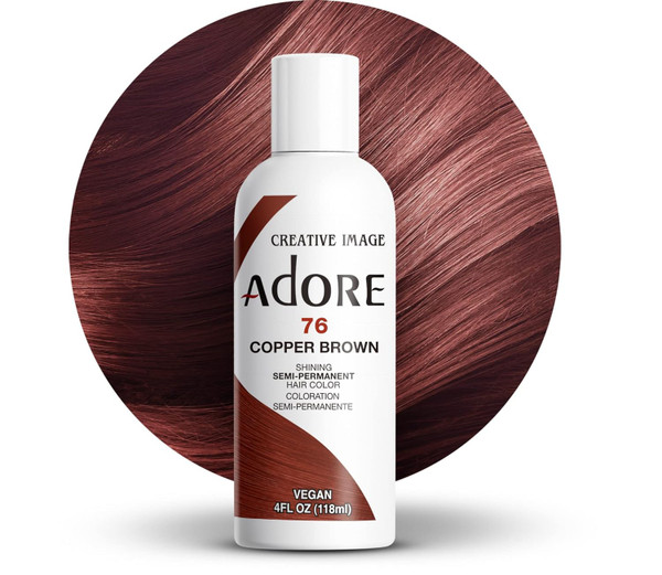 Adore Semi Permanent Hair Color - Vegan and Cruelty-Free Hair Dye - 4 Fl Oz - 076 Copper Brown