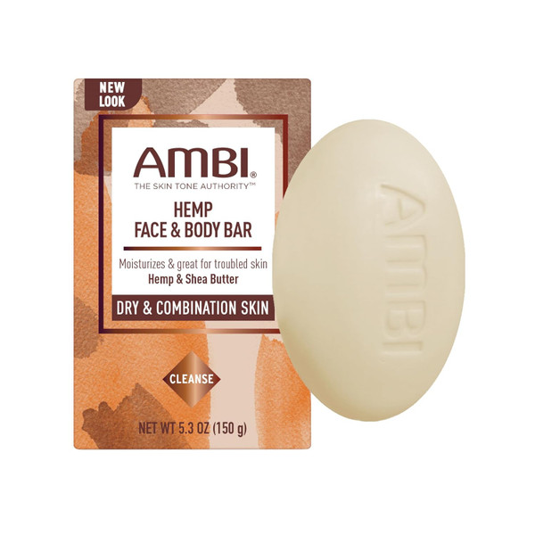 Ambi Hemp Face and Body Bar, Moisturizing and Gentle for Troubled Skin, 5.3 fl oz