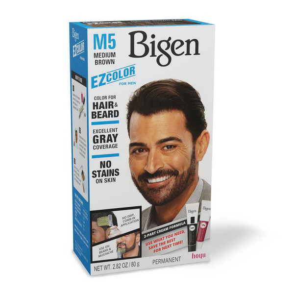 Bigen Men Permanent Hair and Beard Color for Gray Coverage M5 Medium Brown, 1 Ea