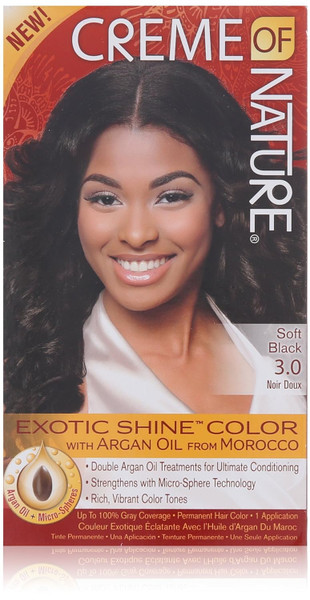 Creme of Nature Exotic Shine Hair Color With Argan Oil from Morocco, 3.0 Soft Black, 1 Application