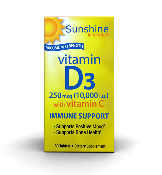 Sunshine Vitamin D 250Mcg (10,000 Iu) With Vitamin C, 60 Count Tablets