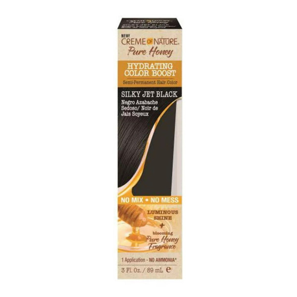 Creme of Nature Pure Honey Hydrating Color Boost Semi Permanent Hair Color, Silky Jet Black, 3 Oz