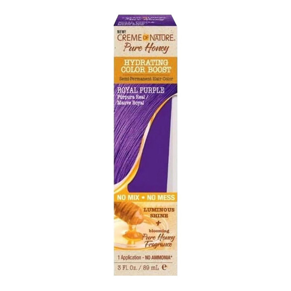 Creme Of Nature Pure Honey Hydrating Color Boost Semi Permanent Hair Color, Royal Purple, 3 Oz