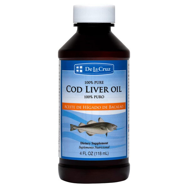 De La Cruz Cod Liver Oil Liquid - Pure Wild-Caught Icelandic Fish Oil 4 FL OZ