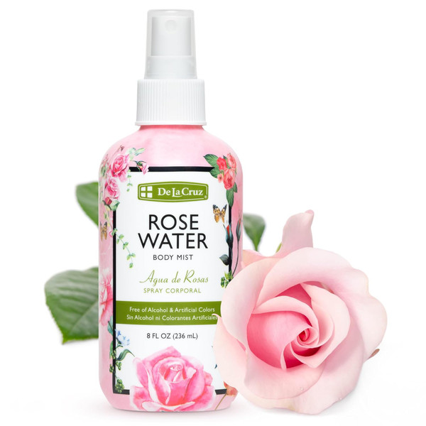 De La Cruz Rose Water Body Mist - Rosewater Spray for Face, Skin and Hair 8 fl oz