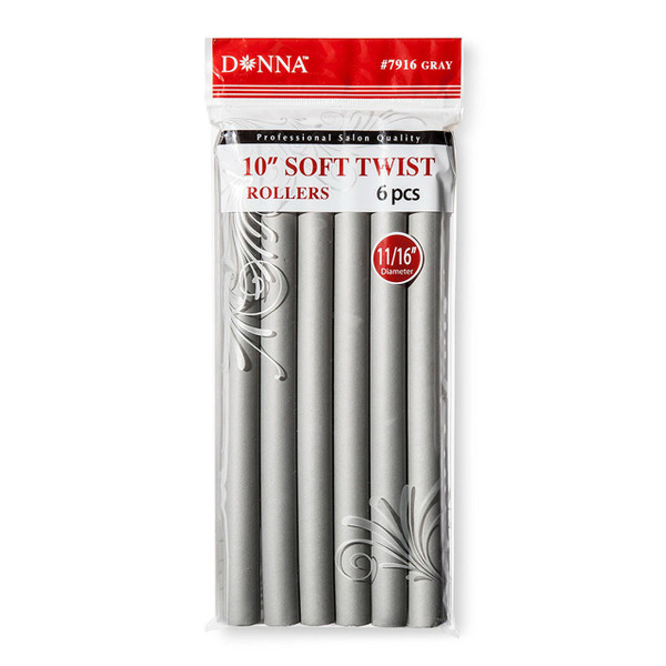 Donna Collection 10 Soft Twist Rollers Gray, 6 Count