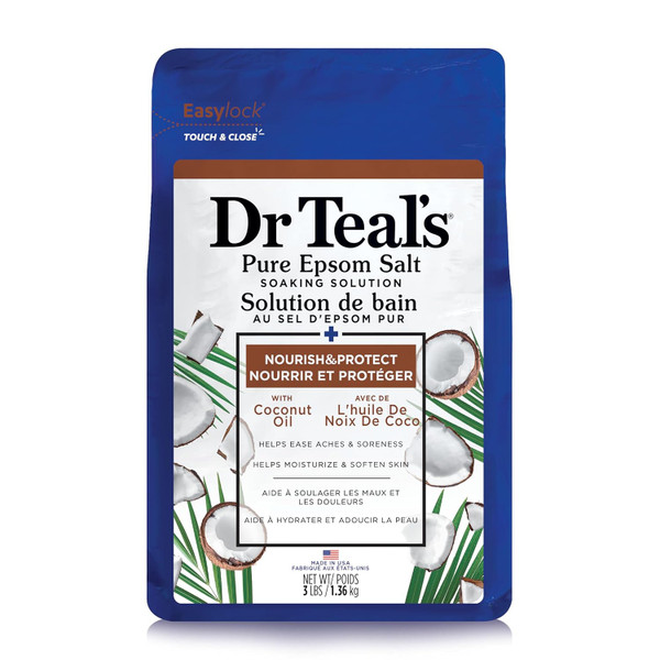 Dr Teal's Salt Soak with Pure Epsom Salt Nourish and Protect with Coconut Oil, 3 lb