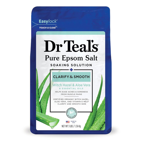 Dr Teal's Pure Epsom Salt Soak Clarify and Smooth with Witch Hazel and Aloe Vera, 3 lb