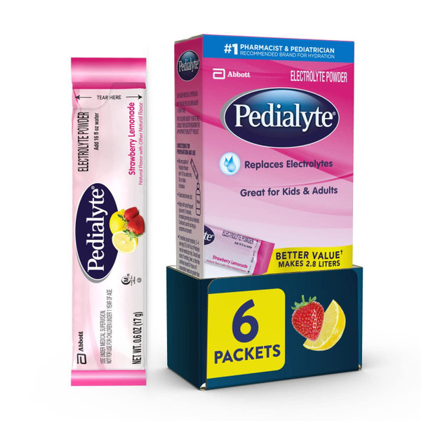 Pedialyte Electrolyte Powder Strawberry Lemonade, 6 Ct