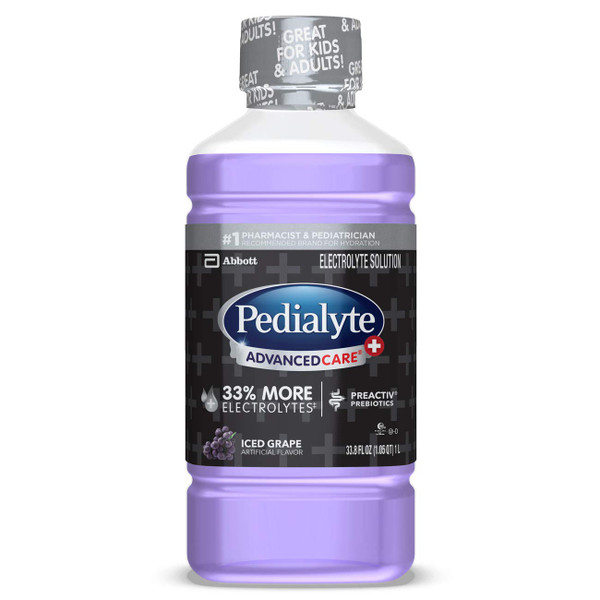 Pedialyte Advancedcare Plus Iced Grape Electrolyte Solution, 33.8 Fl Oz