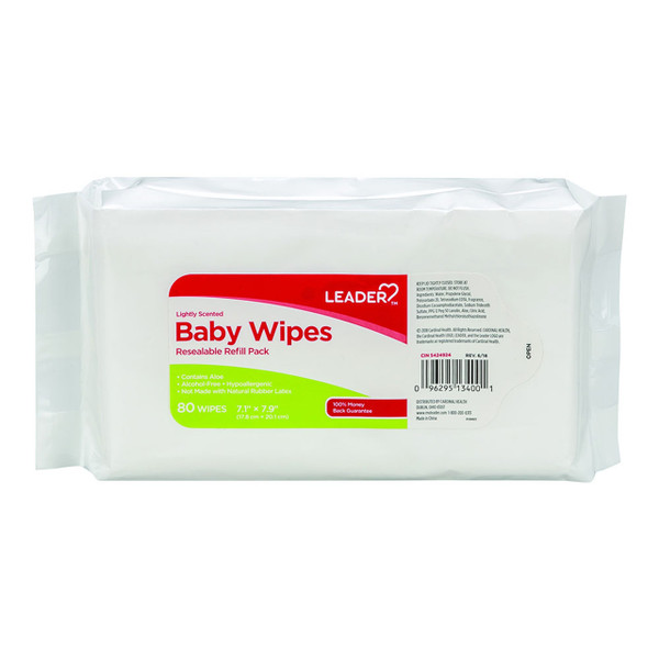 Leader Baby Wipes, Lightly Scented, Resealable, Refill Pack, 80 Ea