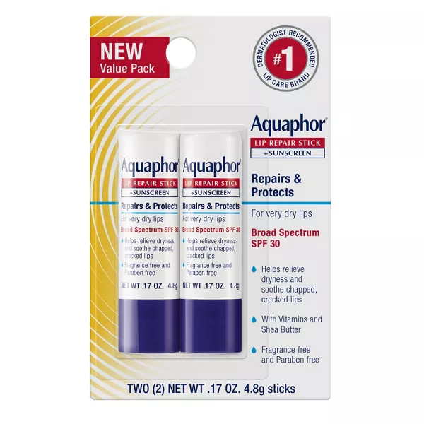 Aquaphor Lip Balm Repair Stick for Chapped Lips - SPF30 - 2pk 0.34oz