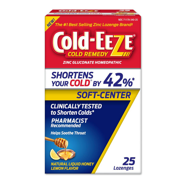 Cold-Eeze Soft-Center Liquid Honey Zinc Lozenges, Homeopathic Cold Remedy, 25 ct