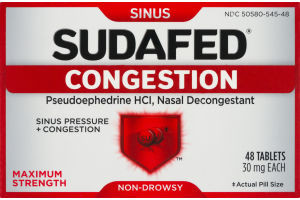 Sudafed Congestion Nasal Decongestant Maximum Strength Non-Drowsy Tablets - 48 CT.